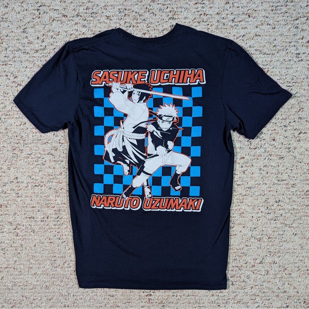 Naruto Shippuden T-Shirt MEDIUM 2-Sided Navy Blue Tee Sasuke Uchiha Uzumaki